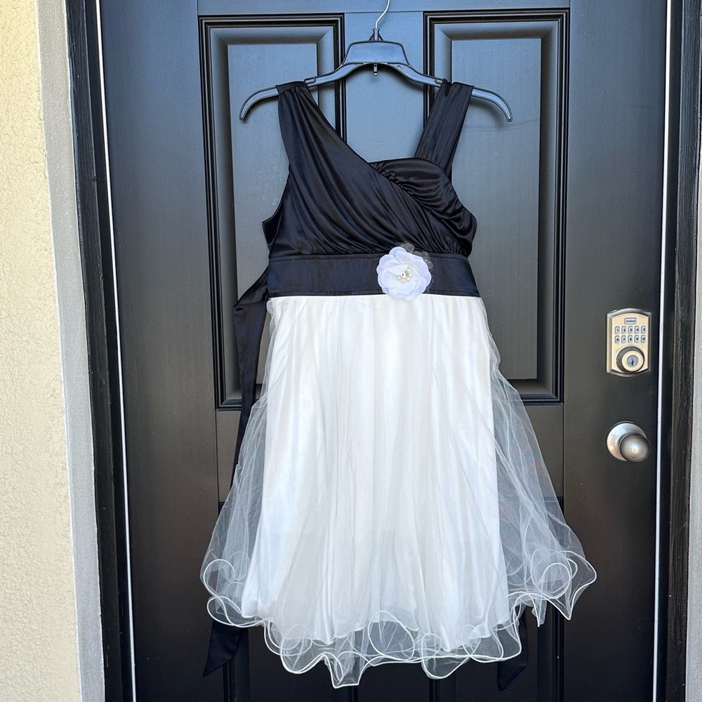 My Michelle Black and White Ruched One Shoulder Dress